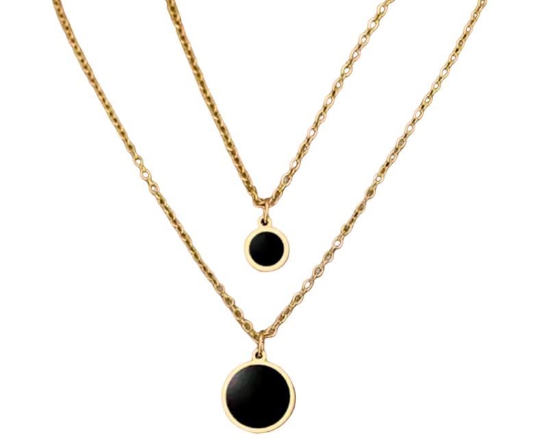 Damen Halskette Edelstahl doppelreihig rund schwarz gold doppelt Kette...