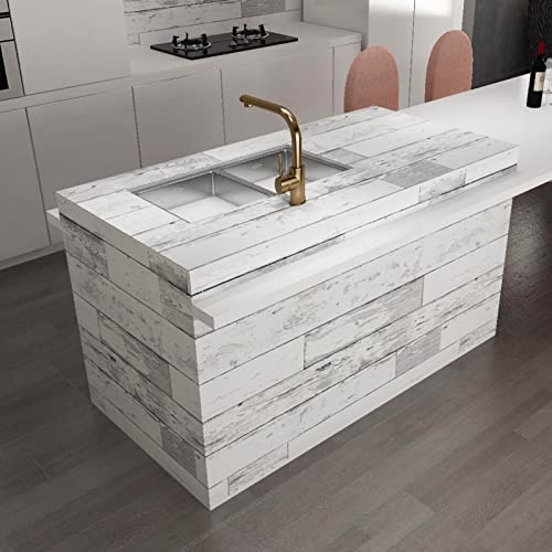 Art3D 120"X17.3" Peel And Stick Wallpaper - Decorative Self Adhesive Contact Paper For Cabinets Countertop Shelf Kitchen Wallpaper,White-Washed #TOP1
