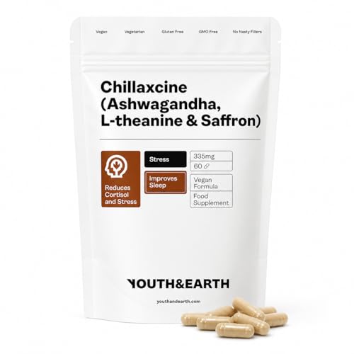 Image of Youth & Earth CHILLAXCINE – Ashwagandha, L-Theanine & Saffron Botanical Blend | 335mg Per Capsule | Daily Wellness Support | Vegan, Gluten-Free | 60 Capsules