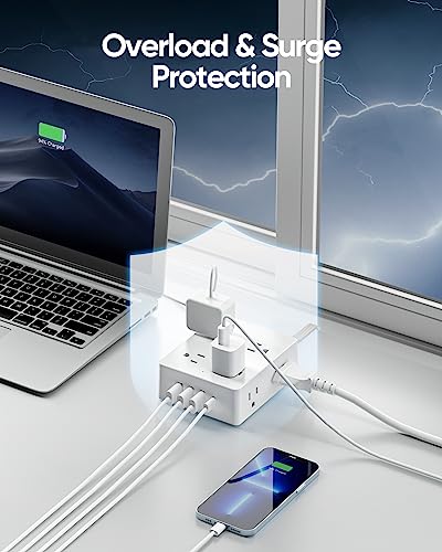 Surge Protector Power Strip 10 ft Cord, Olcorife Ultra Thin Flat Plug Extension Cord, 8 Outlets 4 USB Ports(1 USB C), Flat Plug Outlet Extender, College Dorm Room Essentials, White - Image 5