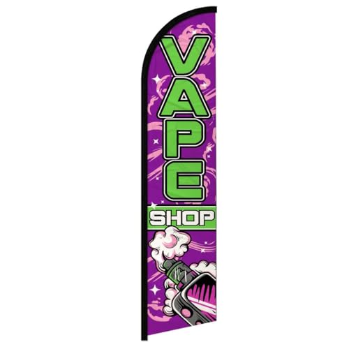 Vape Shop (Purple & Green) Windless Banner Flag - Great for Tobacco Stores, Smoke Shops, Carnival, Fair Events and Businnesses