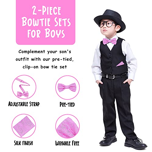 Boys Kids Children's Solid Paisley Pre-Tied Clip-On Adjustable Bow Ties Hankie Set Paisley Pink #TOP2