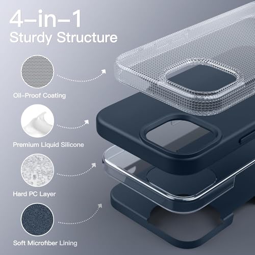 Image of DIZORO Protective Case Compatible for iPhone 15 Case 6.1, Slim Liquid Silicone 3 Layers Full Covered Soft Gel Rubber Phone Case Protective Cover 6.1 Inch (Blue)