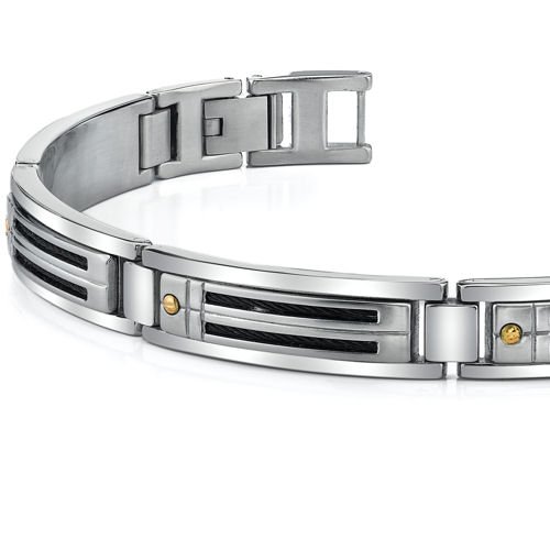 Peora Mens Stainless Steel Bracelet, 18K Gold Rivets, College Graduation Gift For Him #TOP1