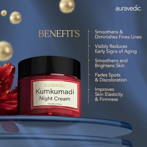 Image of Auravedic Kumkumadi Oil Retinol Night Cream For Face - Night Cream For Women With Niacinamide, Retinol, Saffron & Padmaka - Overnight Repair & Renew For Glowing Skin, 50g