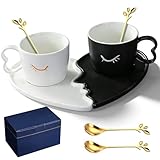 Set di 2 tazze da caffè per partner, 200 ml, in ceramica, con piattino, set regalo per coppie, matrimonio, fidanzamento, matrimonio, San Valentino