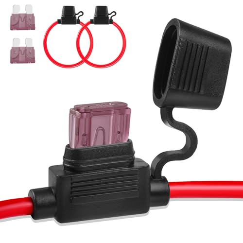 Inline Fuse Holder 12V 2 Pack Extended Version 10 AWG Waterproof Fuse Holder 13.8 Inch in Line Fuses Holders 12V with 2 Pcs Standard Car Fuses 40A Blade Holders for Automotive Marine by XIOGZAXI