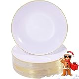NERVURE 100 Pieces White with Gold Rim Plastic Plates- 10.25inch Gold Rim Disposable Plates-Ideal for Wedding & Parties