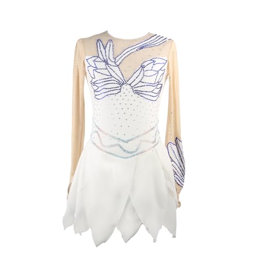 DIJITOO Vestido de patinação artística, fantasia de competição de strass de borboleta simples, colla