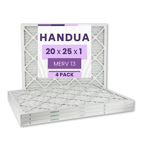 Handua 20x25x1 Air Filter MERV 13, Plated Furnace AC Air Replacement Filter, 4 Pack (Actual Size: 19.75" x 24.75" x 0.75")