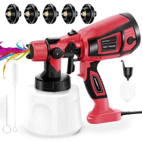 TOPALL Pistola Pintura Electrica,Pistola para Pintar Paredes y Techos,850W 32000PRM 1400ML HVLP Pistola Pintar Electrica Pulverizador de Pintura,con 5 Boquillas y 3 Patrones