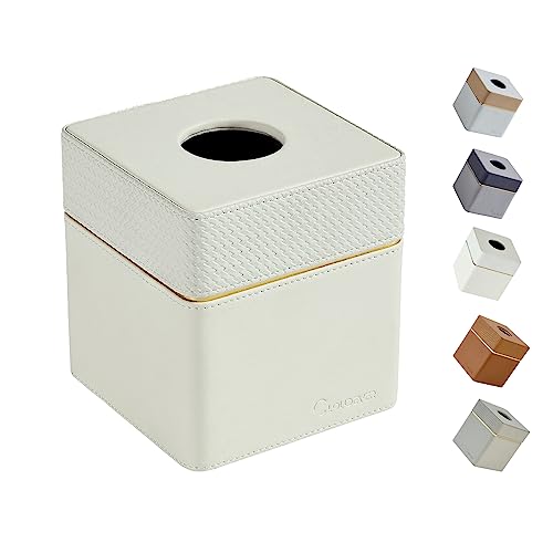 Cloudever Tissue Box Holder Cover Square, Modern PU Leather Decorative Tissue Cube Holder Organizer-Woven White