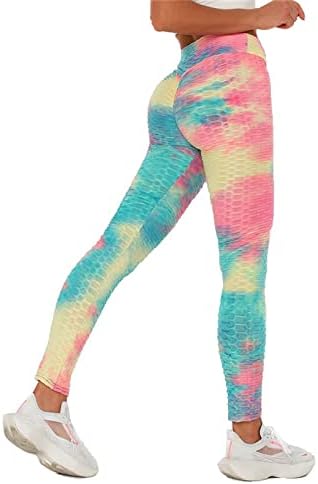 High Waist Leggings Fitness Yoga Pants Tie Dye Sports Pants Honeycomb Push Up Scrunch Butt Lift Tights Stretchable Gym Anti –Cellulite for Women (Pink Rainbow, Medium)