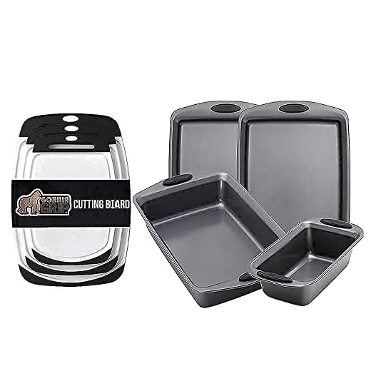 Gorilla Grip Cutting Board Set of 3 and Bakeware Set of 4, Includes 2 Cookie Sheets, 1 Oven Roaster Pan, and 1 Loaf Pan, Both in Black Color, 2 Item Bundle