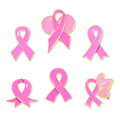 Image of Breast Cancer Awareness Pins Bulk Pink Ribbon Brooches for Women Faith Hope Lapel Pins Breast Cancer Awareness Jewelry Accessories Decorations Charity Public Fundraiser Supplies