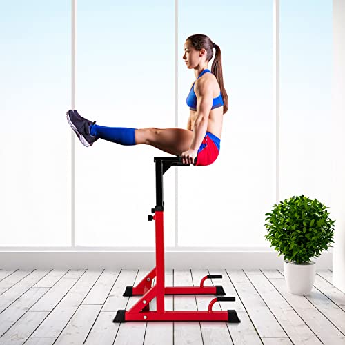 Goplus Adjustable Dip Bar, Heavy-Duty Dip Station Dip Stand W/ 10 Height Levels, 4 Foam-Wrapped Handle, Multi-Function Parallel Bars For Home Gym Full Body Strength Training, Tricep Dips & Push-Ups (Red) #TOP5