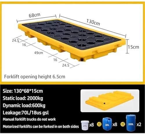 Stackable Leak-Proof Drum Spill Containment Platform, Non-Slip Plastic Pallet for Oil Storage, Modular Spill Pallet for Factory & Warehouse Safety