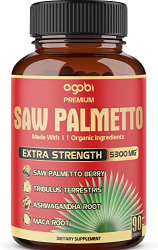 Premium Saw Palmetto Capsules - Equivalent To 5300mg Combined With Ashwagandha, Turmeric, Tribulus, Maca, Green Tea, Ginger, Holy Basil & More - Natural Prostate Support - 90 Caps 3-Month Supply