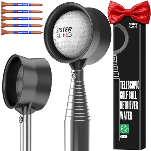 SisterAling Recupero telescopico per palline da golf da 2,7 m/3,7 m, classico e resistente, in acciaio inox, il miglior accessorio regalo per uomini e donne golfisti (nero, 2,7 m)