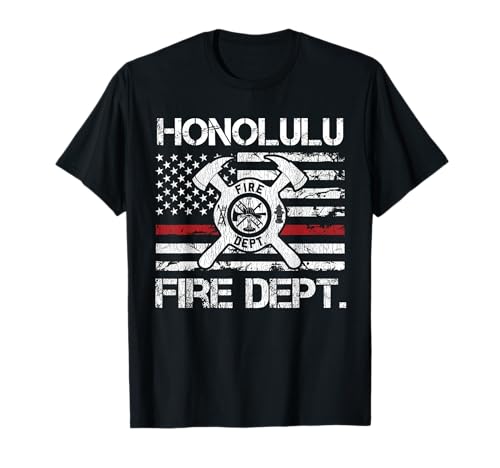 Honolulu Hawaii Fire Department Thin Red Line Fireman T-Shirt