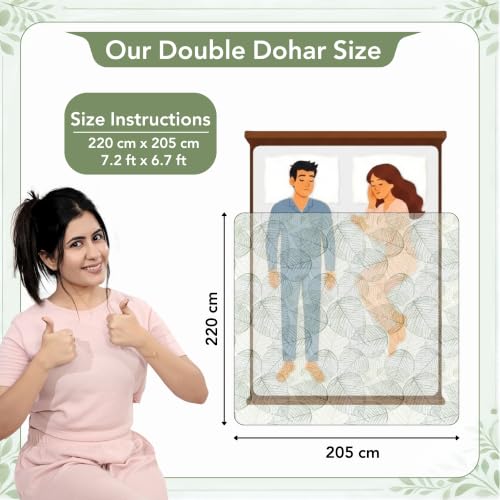 Image of Divine Casa 120 GSM Glace Cotton Double Dohar | Lightweight AC Blanket | Reversible Summer Quilt | 220 x 205 CM, Forest Green & Lime