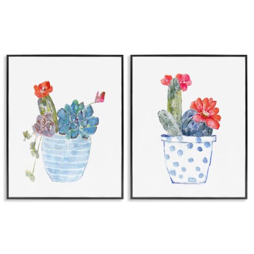 Vivid Cactus Blossoms Potted Floral, 16 x 20 Inch Framed Giclée Print Set