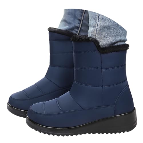 Image of flat knee high boots women Snow Boots Women Waterproof Winter Ankle Booties Warm Faux Fur Lined Mid Calf Walking Shoes Lightweight Non-Slip Boot Thermal Slip On Boot Outdoor Trekking Hiking Blue 5.5