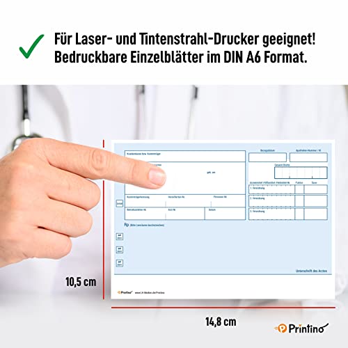 PRINTINO® | Privatrezepte blau für Ärzte und Heilpraktiker | 250 Blatt DIN A6 | Privatrezept Vordruck | Arzt Zubehör | blanko Rezept | ungeblockt | Vorlage für Arztempfehlung (Blau)