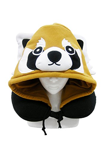 SAZAC Animal Neck Support Pillow - Soft, Cozy Travel Cushion with Adjustable Toggle - Attached Hood for Warmth and Privacy - Authentic Japanese Kawaii Design - Premium Quality (Red Panda)