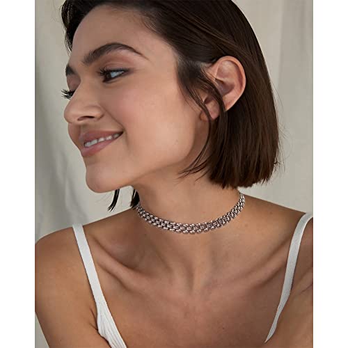 Classyzint Silver Plated Chunky Choker Necklace For Women Wide Watch Strap Chain Necklaces Short Chokers Summer Necklace Jewelry #TOP1