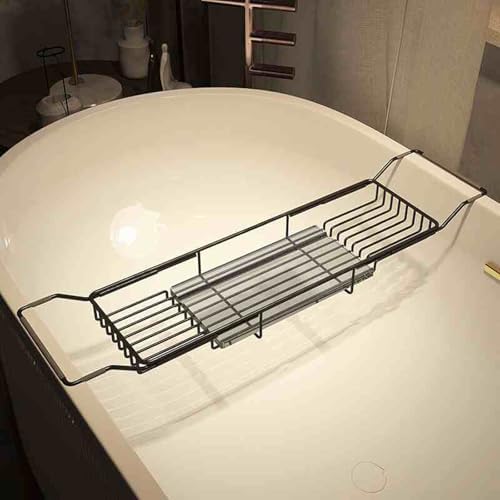 Adjustable Extendable Wooden Bath Tray Rack with Handles - Easy to Clean Long-Lasting Perfect for Shampoo Conditioner Shower Gel & Towels - Ideal Bathtub Accessory.
