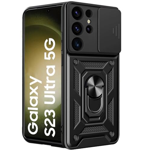 Image of TheGiftKart Tough Armor Bumper Back Cover Case for Samsung Galaxy S23 Ultra 5G | Kickstand & Ring Holder | 360 Protection Back Case for Samsung S23 Ultra 5G (PC & TPU, Sliding Camera Cover, Black)
