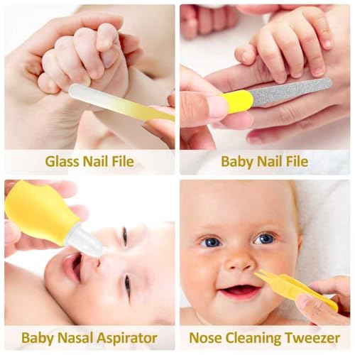 Image of Baby Grooming Kit, Infant Safety Care Set with Hair Brush Comb Nail Clipper Nasal Aspirator,Baby Essentials Kit for Newborn Girls Boys (Yellow)