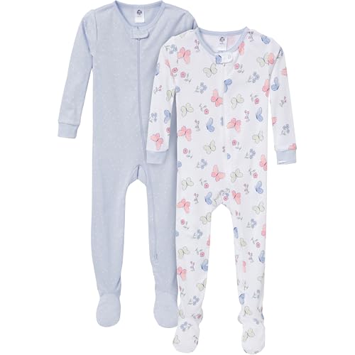 Gerber Baby-Girls 2-Pack Footed Pajamas, Butterflies, 2T