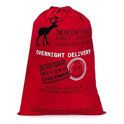 Personalised Extra Large Santa Sack with Drawstrings, Christmas Giant Hessian Gift Sack, Christmas Eve Present Bag, Wrapping Santa Sack for Christmas Home Decorations, 27*20 inch ( Red-Black) Cover