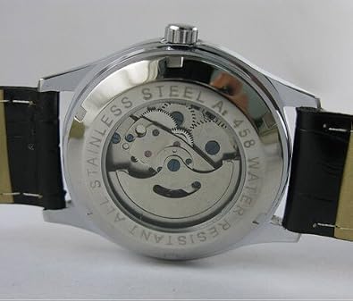 MASTOP Men's Automatic Self Winding Watch Date Black Leather Watch