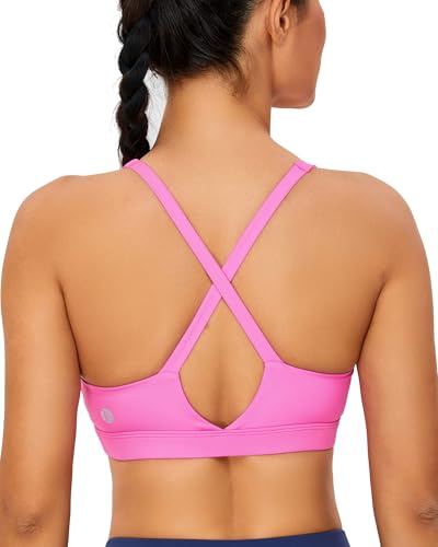 RUNNING GIRL Sports Bra for Women High Support, Molded Cup High Impact Sports Bras with Sewn in Pads Strappy Running Bra(2970 Pink S)