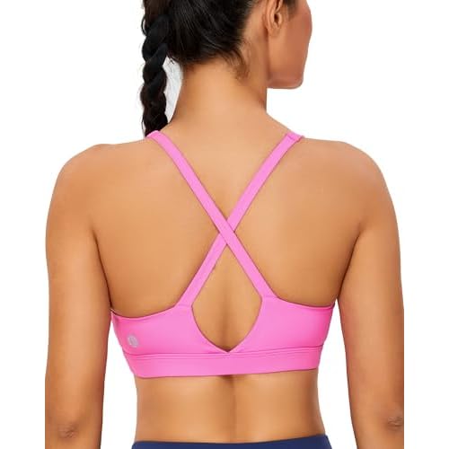 RUNNING GIRL Sports Bra for Women High Support, Molded Cup High Impact Sports Bras with Sewn in Pads Strappy Running Bra Hot Pink Large