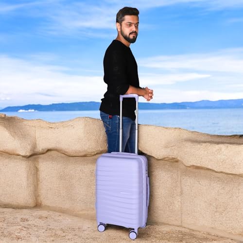 Image of 3G Vacanza Series 2 Polypropylene Unbreakable Hard-Sided Cabin Luggage Trolley Bag with TSA Lock | Purple 55 cm