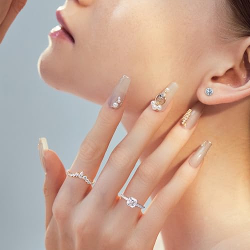 MOOSEA Unique Moissanite Wedding Band for Women, D Color VVS1 Clarity Lab Created Rings 14K White Yellow Rose Gold Vermeil Pear and Round Moissanite Curved Stackable Rings for Women Gifts2