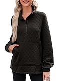 Dokotoo Oversized Sweatshirt for Women Half Zip Quilted Jackets Outwear 2024 Long Sleeve Quarter Zip Pullover Sweatshirts Hoodies Sweater Casual Sweatshirts Tops with Pockets Winter Clothes Black XL
