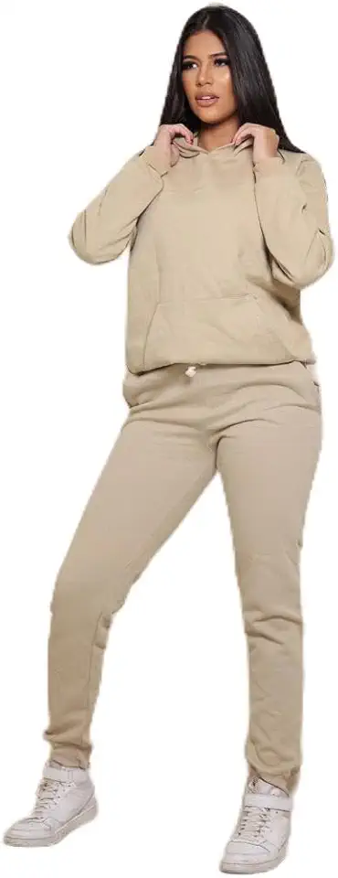 Conjunto Feminino Calça De Moletom + Blusa Canguru Com Capuz De Frio