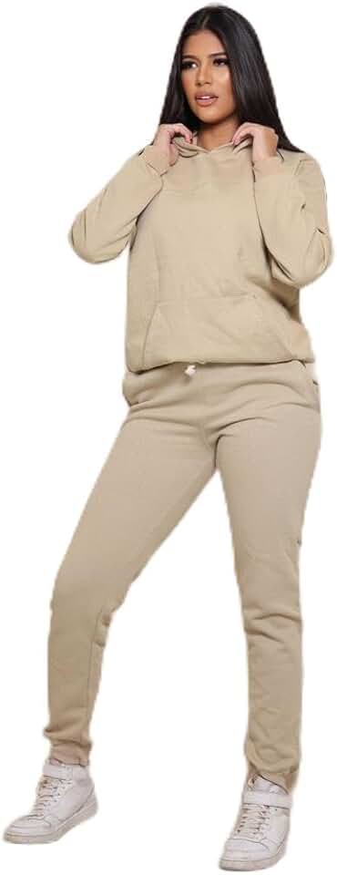 Conjunto Feminino Calça De Moletom + Blusa Canguru Com Capuz De Frio