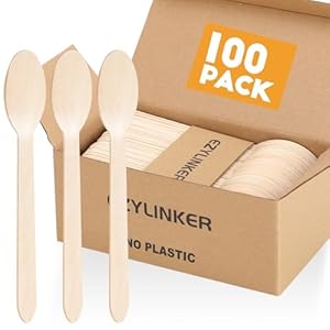 (100 Count) Disposable Wooden Cutlery Set – Alternative to Plastic, Eco Friendly, Biodegradable, Compostable Cutlery Set – 100 Wooden Spoons Disposable Utensils Set
