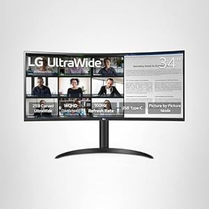 LG 34WR55QK-B Monitor de Computadora Curvo UltraWide WQHD de 34 Pulgadas (3440 x 1440), 100Hz, 5ms, HDR10, Modo Lector, HDMI, DisplayPort, USB Tipo C, Soporte Ajustable de Inclinación/Altura, Negro