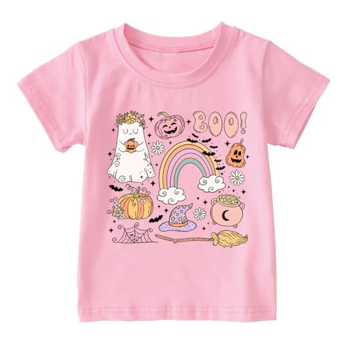 Toddler Girls Halloween Shirt Cute Ghost B00 Tshirt Kids Outfits Short Sleeve Tees Tops 2-7Years