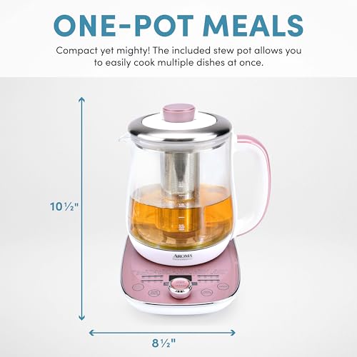 AROMA® Professional 1.5L / 6-Cup Glass Digital Electric Tea Maker, Automatic Keep Warm Mode, 16 Different Heat Setting Options, Spill-Free Pouring Spout (AWK-701) by AROMA - Image 4