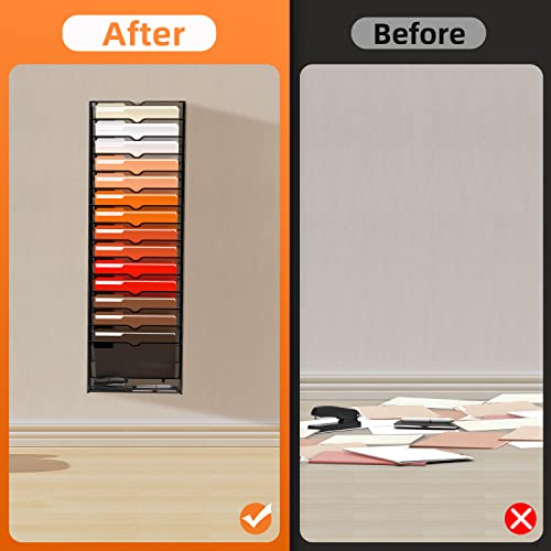 Supeasy 16-Tier Wall File Organizer Hanging Wall File Holder For Papers, Folders, Files Clipboard & Magazine Organization Great For Office Home, Black #TOP5