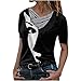 Camicetta Top Donna Moda Stampata Casual Bottoni con Scollo a V Incrociato Manica Corta (M,1Nero)