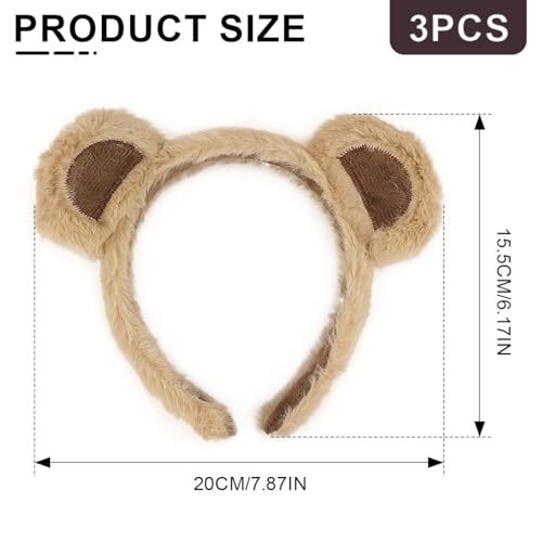 LNQ LUNIQI Animal Ears Headbands, Pack of 3 Funny Headwear, Bear Ears, Cosplay Accessories, Light Brown - Image 2